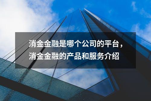 消金金融是哪个公司的平台，消金金融的产品和服务介绍